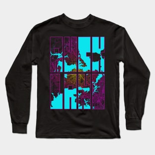 Auckland, New Zealand City Map Typography - Neon Long Sleeve T-Shirt